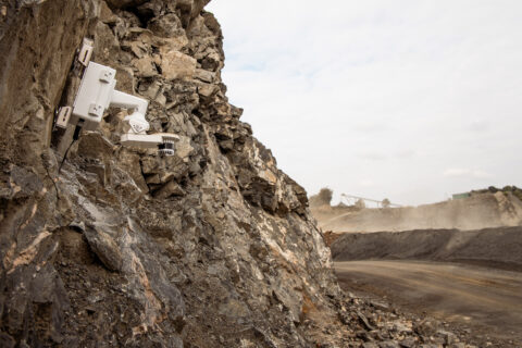 Inspemon analysis machine mounted on a cliff for real-time monitoring and data collection.