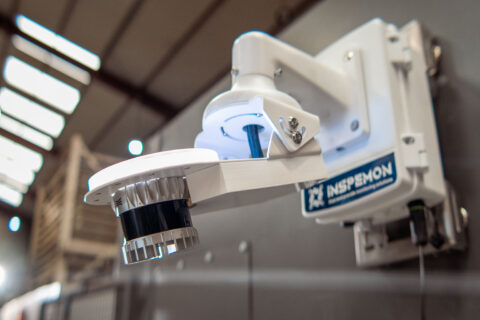 Inspemon monitoring machine installed inside a warehouse for testing and data collection.