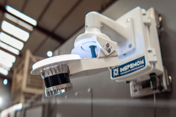 Inspemon monitoring machine installed inside a warehouse for testing and data collection.