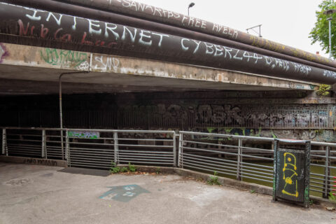 Inspemon monitoring machine installed under an old bridge for structural assessment and real-time data collection.